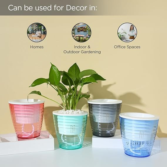 Kuber Industries Flower Pot | Flower Planter Pots for Indoor | Flower Pots for Outdoor | Pot for Garden & Balcony Flowering | Self Watering Flower Pot | P35-2..| Pack of 4 | Multi