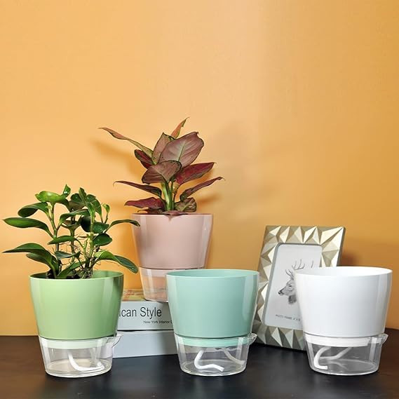 Kuber Industries Flower Pot | Flower Planter Pots for Indoor | Flower Pots for Outdoor | Pot for Garden & Balcony Flowering | Self Watering Flower Pot | P43-3..| Pack of 4 | Multi