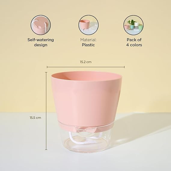 Kuber Industries Flower Pot | Flower Planter Pots for Indoor | Flower Pots for Outdoor | Pot for Garden & Balcony Flowering | Self Watering Flower Pot | P43-3..| Pack of 4 | Multi