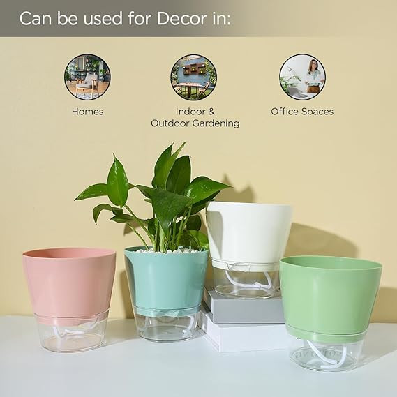 Kuber Industries Flower Pot | Flower Planter Pots for Indoor | Flower Pots for Outdoor | Pot for Garden & Balcony Flowering | Self Watering Flower Pot | P43-3..| Pack of 4 | Multi