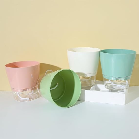 Kuber Industries Flower Pot | Flower Planter Pots for Indoor | Flower Pots for Outdoor | Pot for Garden & Balcony Flowering | Self Watering Flower Pot | P43-3..| Pack of 4 | Multi