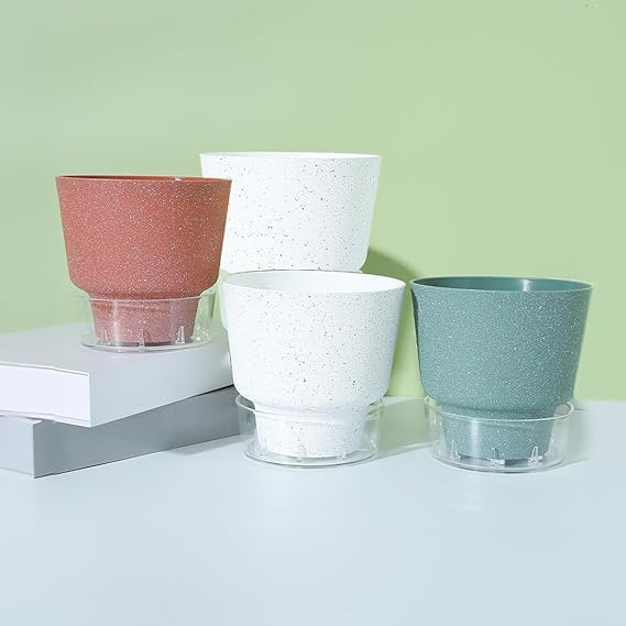 Kuber Industries Flower Pot | Flower Planter Pots for Indoor | Flower Pots for Outdoor | Pot for Garden & Balcony Flowering | Self Watering Flower Pot | P45-3..| Pack of 4 | Multi