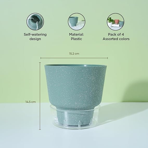 Kuber Industries Flower Pot | Flower Planter Pots for Indoor | Flower Pots for Outdoor | Pot for Garden & Balcony Flowering | Self Watering Flower Pot | P45-3..| Pack of 4 | Multi