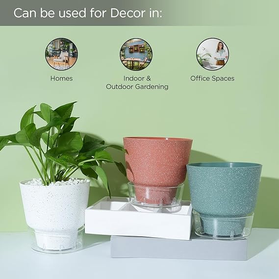 Kuber Industries Flower Pot | Flower Planter Pots for Indoor | Flower Pots for Outdoor | Pot for Garden & Balcony Flowering | Self Watering Flower Pot | P45-3..| Pack of 4 | Multi