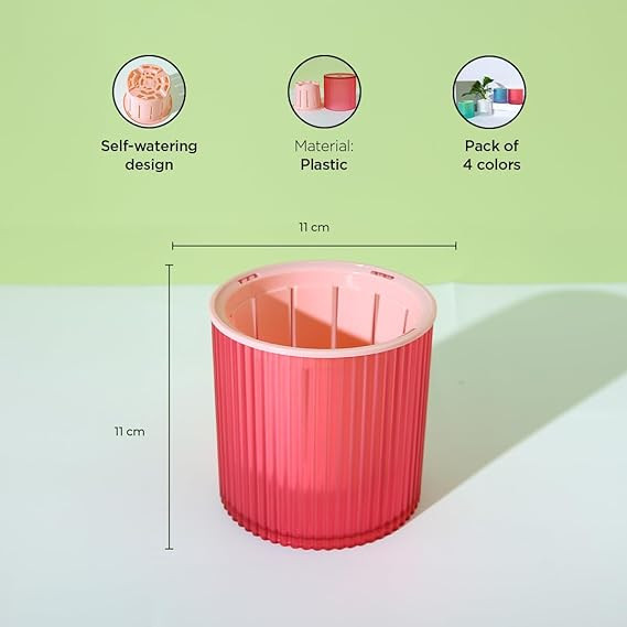 Kuber Industries Flower Pot | Flower Planter Pots for Indoor | Flower Pots for Outdoor | Pot for Garden & Balcony Flowering | Self Watering Flower Pot | P48-2..| Pack of 4 | Multi