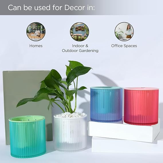 Kuber Industries Flower Pot | Flower Planter Pots for Indoor | Flower Pots for Outdoor | Pot for Garden & Balcony Flowering | Self Watering Flower Pot | P48-2..| Pack of 4 | Multi