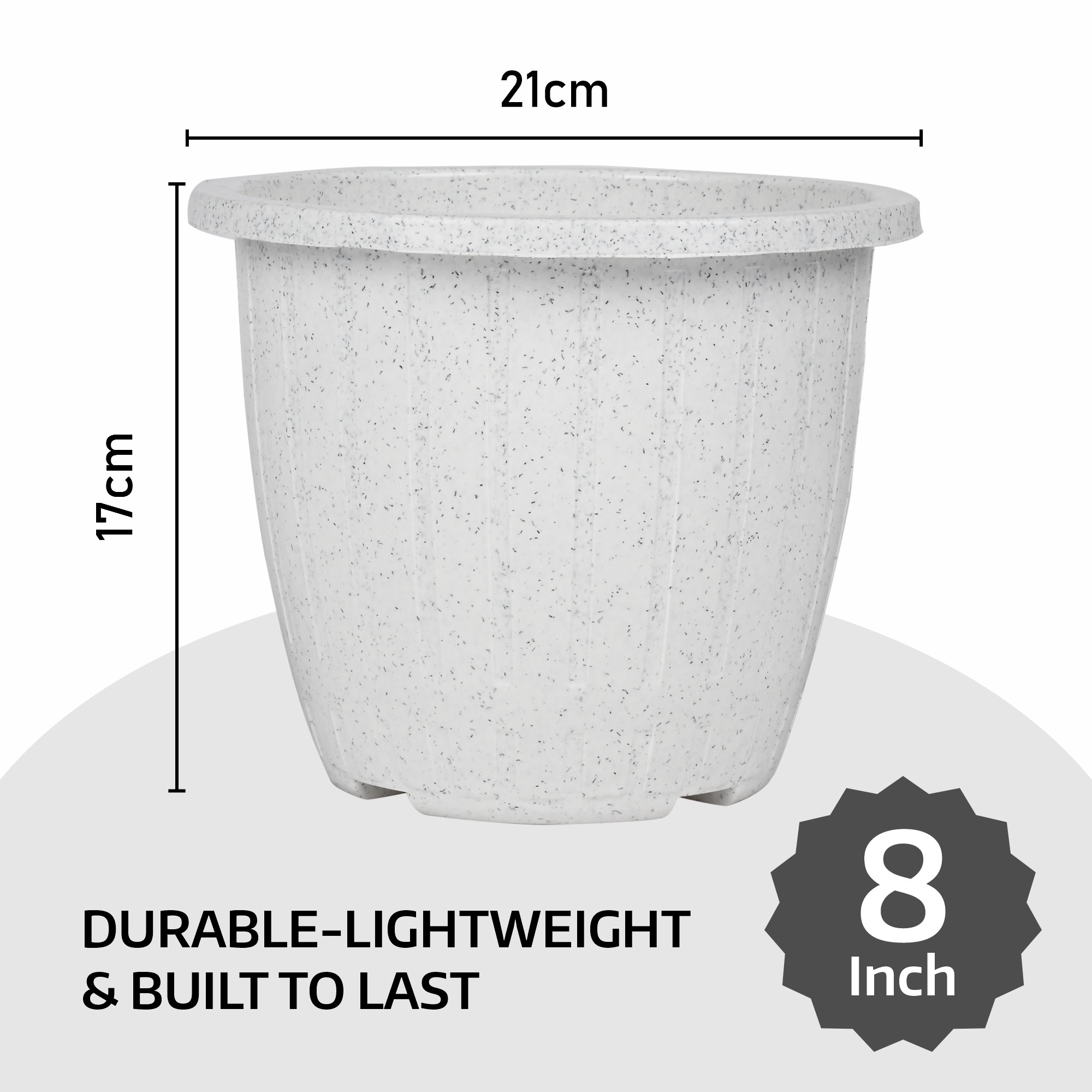 Kuber Industries Flower Pot | Flower Pot for Living Room | Flower Planters for Home-Lawns & Gardening | Window Planters | Flower Pots for Balcony | Marble Duro | 8 Inch | White