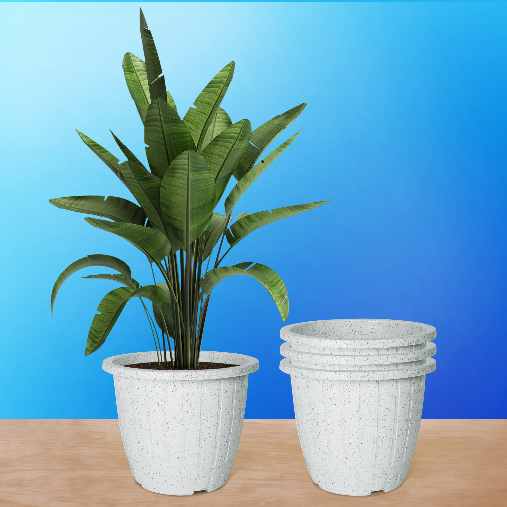 Kuber Industries Flower Pot | Flower Pot for Living Room | Flower Planters for Home-Lawns & Gardening | Window Planters | Flower Pots for Balcony | Marble Duro | 8 Inch | White