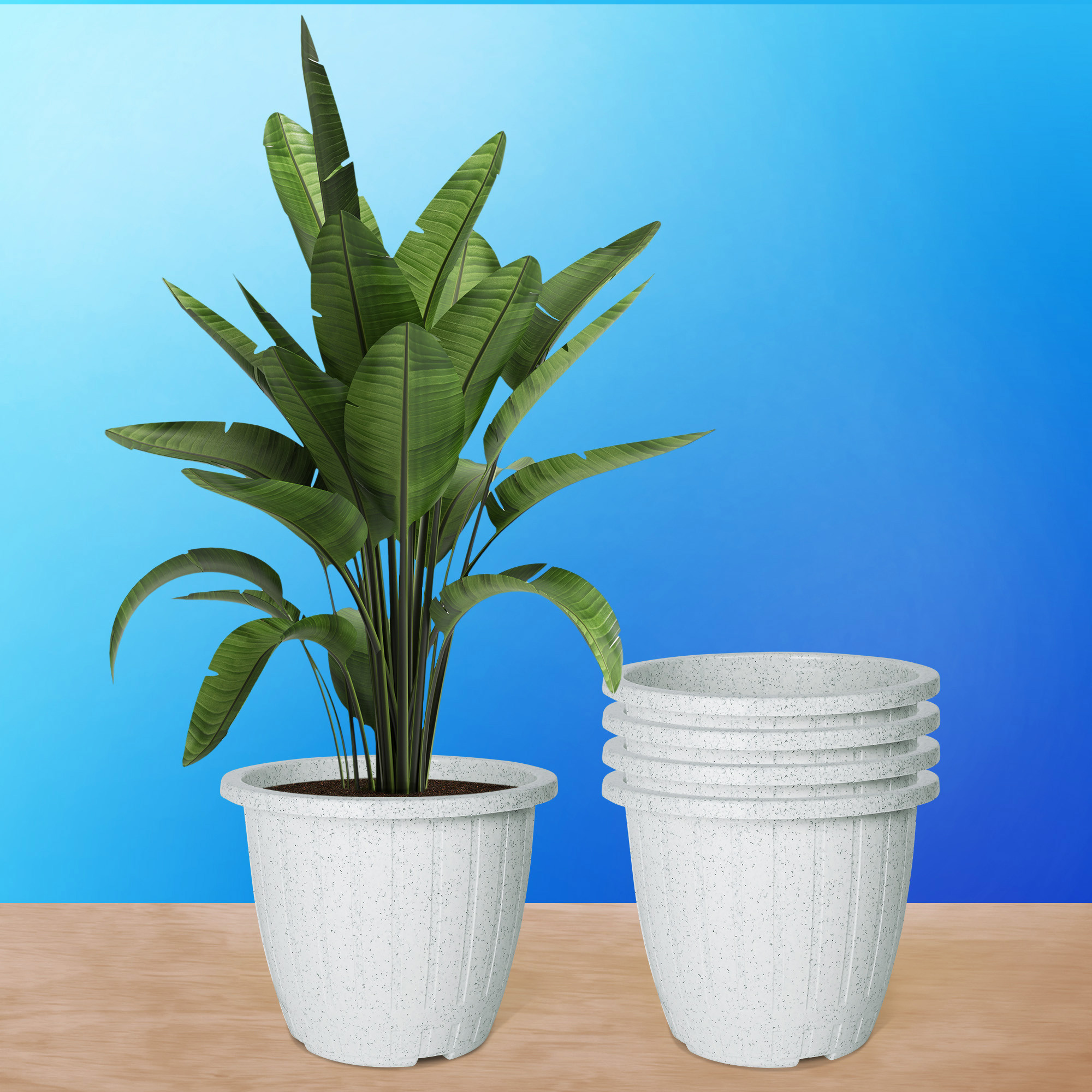 Kuber Industries Flower Pot | Flower Pot for Living Room | Flower Planters for Home-Lawns & Gardening | Window Planters | Flower Pots for Balcony | Marble Duro | 8 Inch | White