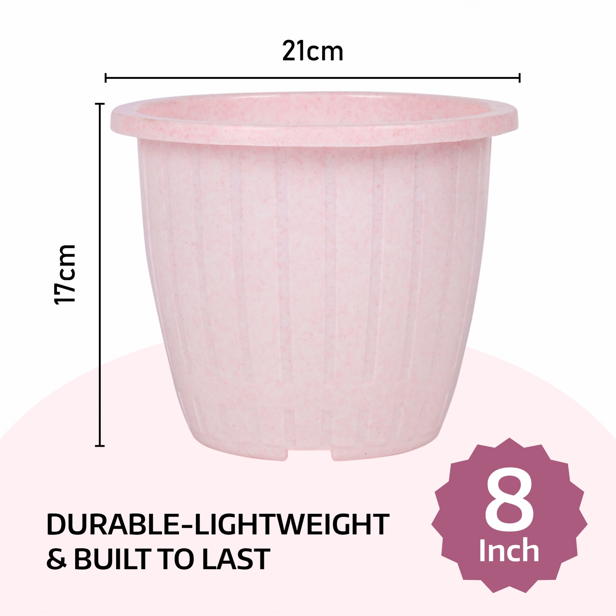 Kuber Industries Flower Pot | Flower Pot for Living Room | Flower Planters for Home-Lawns & Gardening | Window Planters | Flower Pots for Balcony | Marble Duro | 8 Inch | Pink