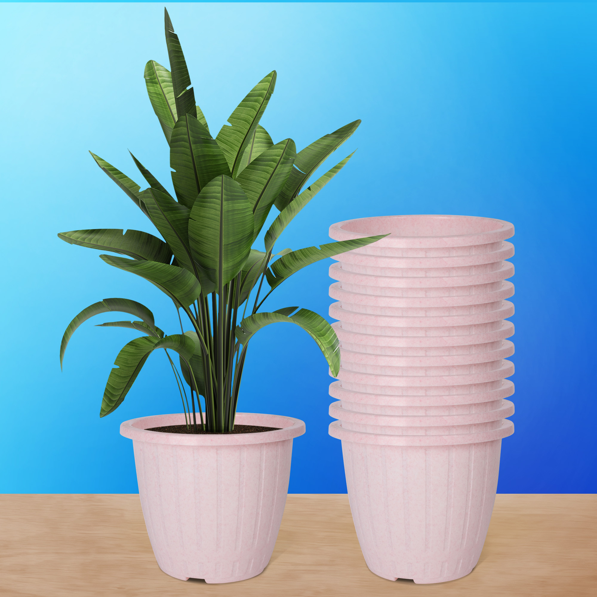 Kuber Industries Flower Pot | Flower Pot for Living Room | Flower Planters for Home-Lawns & Gardening | Window Planters | Flower Pots for Balcony | Marble Duro | 8 Inch | Pink