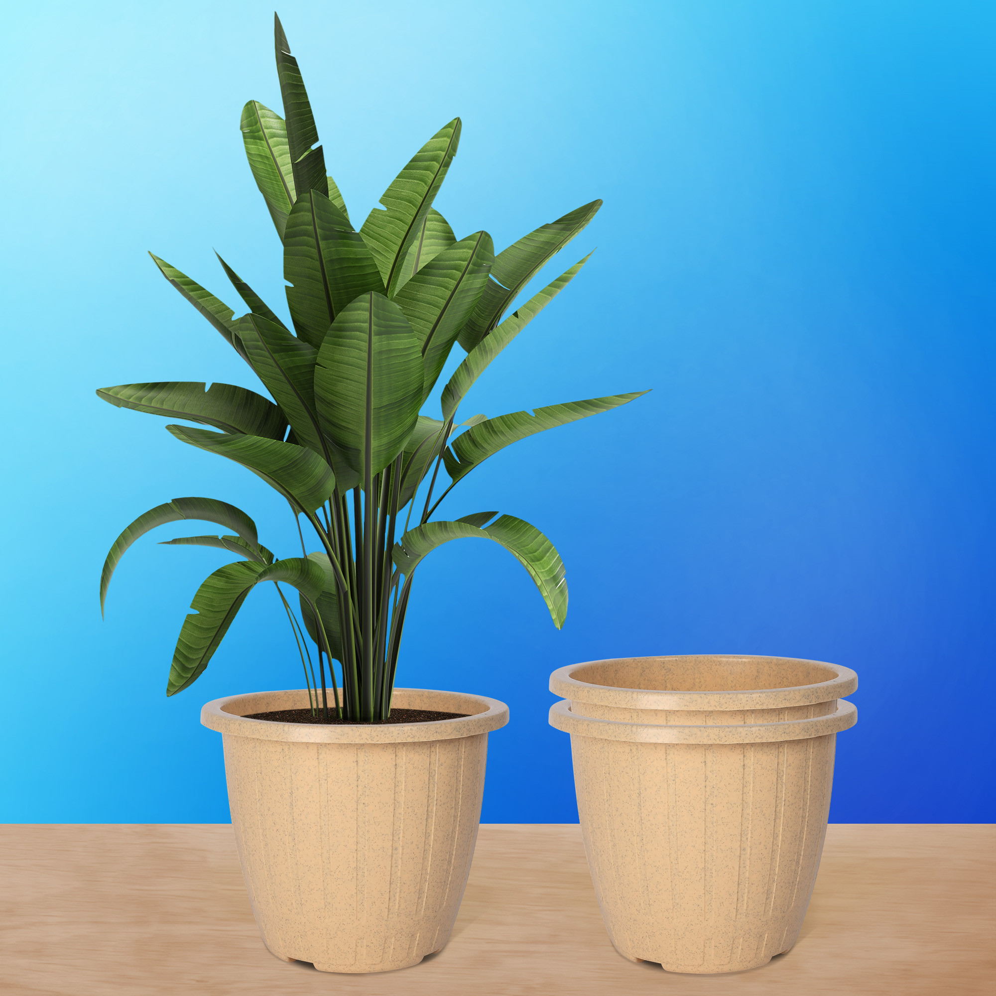 Kuber Industries Flower Pot | Flower Pot for Living Room | Flower Planters for Home-Lawns & Gardening | Window Planters | Flower Pots for Balcony | Marble Duro | 8 Inch | Beige