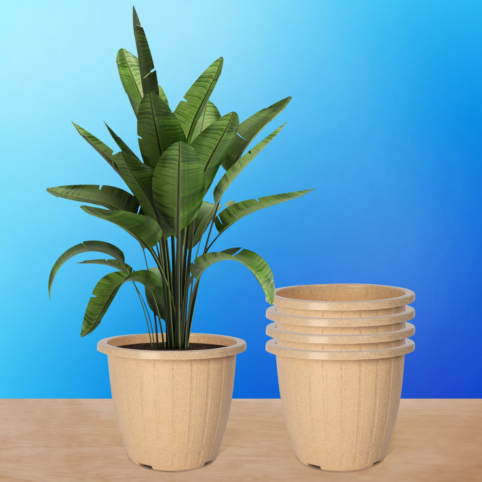 Kuber Industries Flower Pot | Flower Pot for Living Room | Flower Planters for Home-Lawns & Gardening | Window Planters | Flower Pots for Balcony | Marble Duro | 8 Inch | Beige