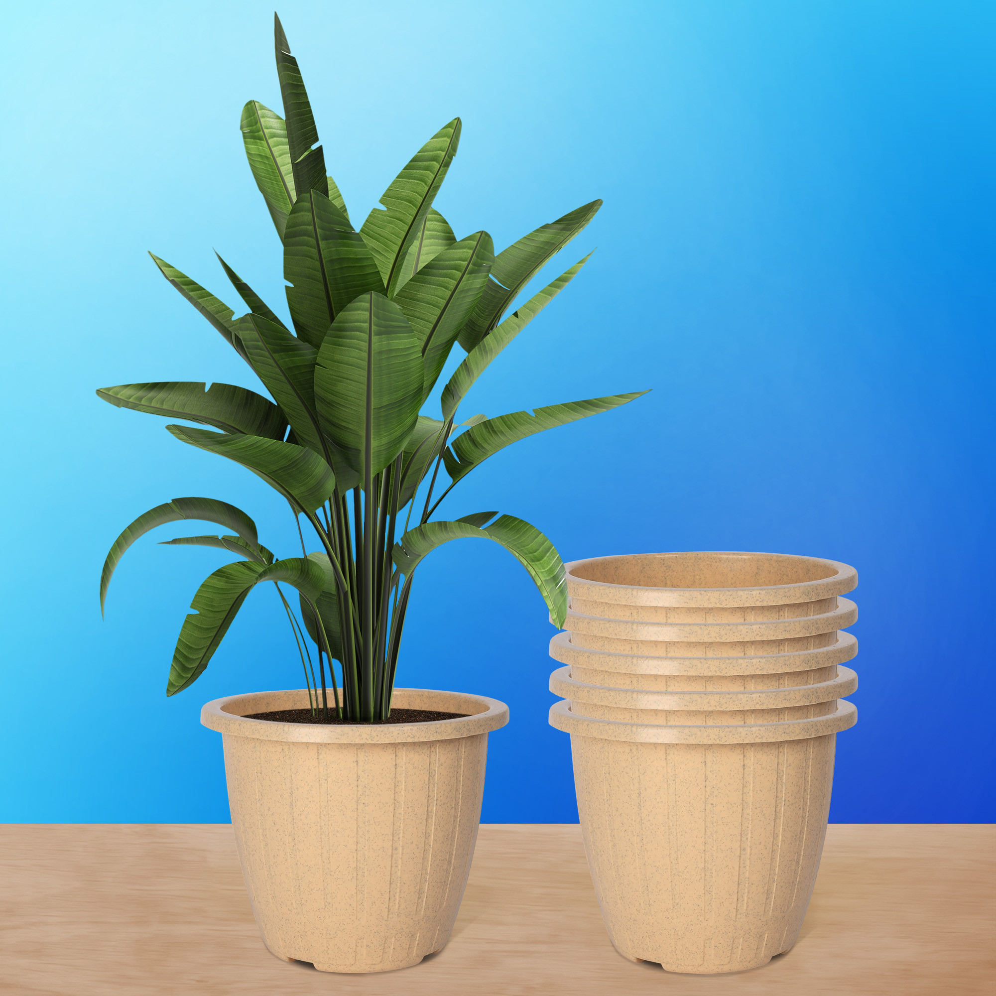Kuber Industries Flower Pot | Flower Pot for Living Room | Flower Planters for Home-Lawns & Gardening | Window Planters | Flower Pots for Balcony | Marble Duro | 8 Inch | Beige