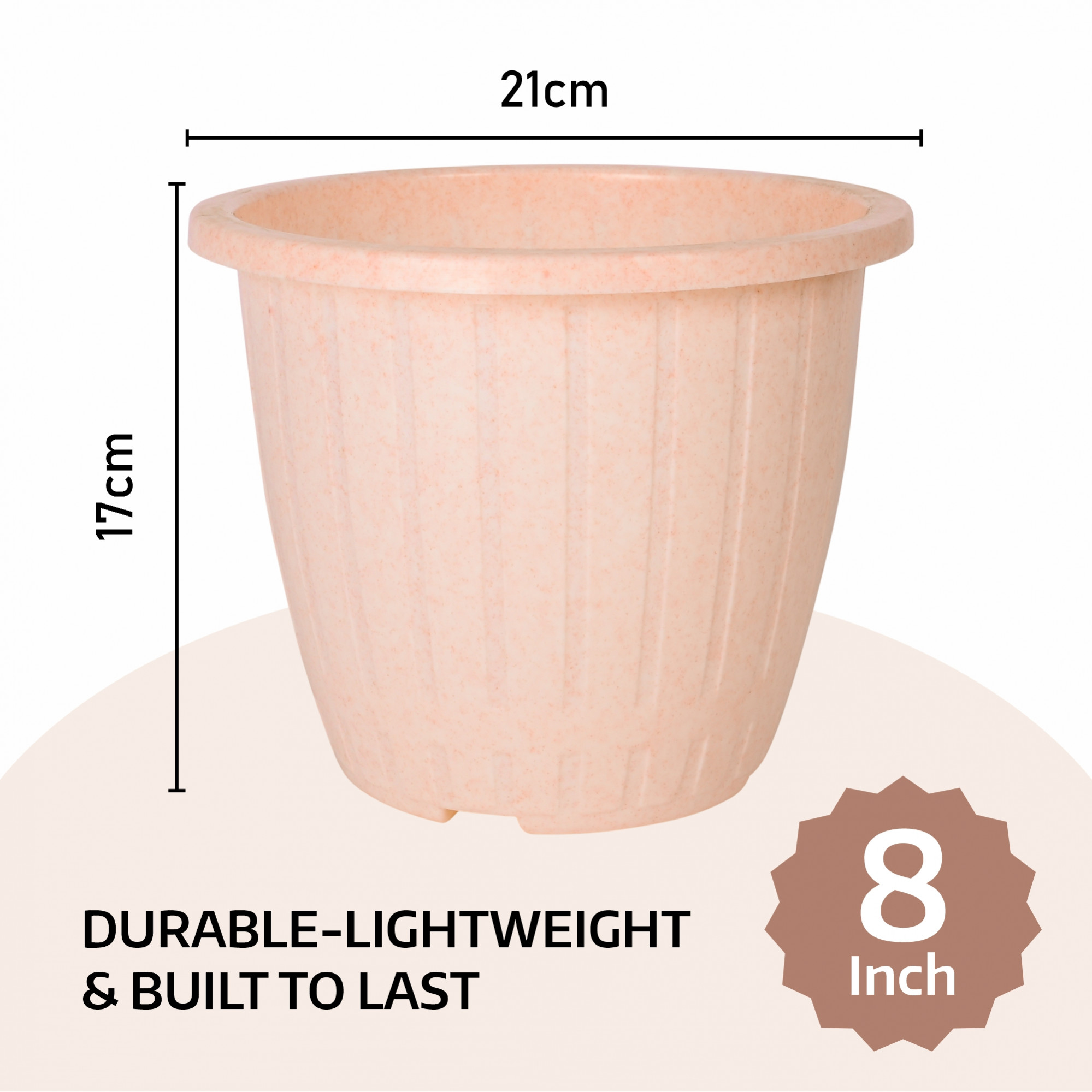 Kuber Industries Flower Pot | Flower Pot for Living Room | Flower Planters for Home-Lawns & Gardening | Window Planters | Flower Pots for Balcony | Marble Duro | 8 Inch | Peach