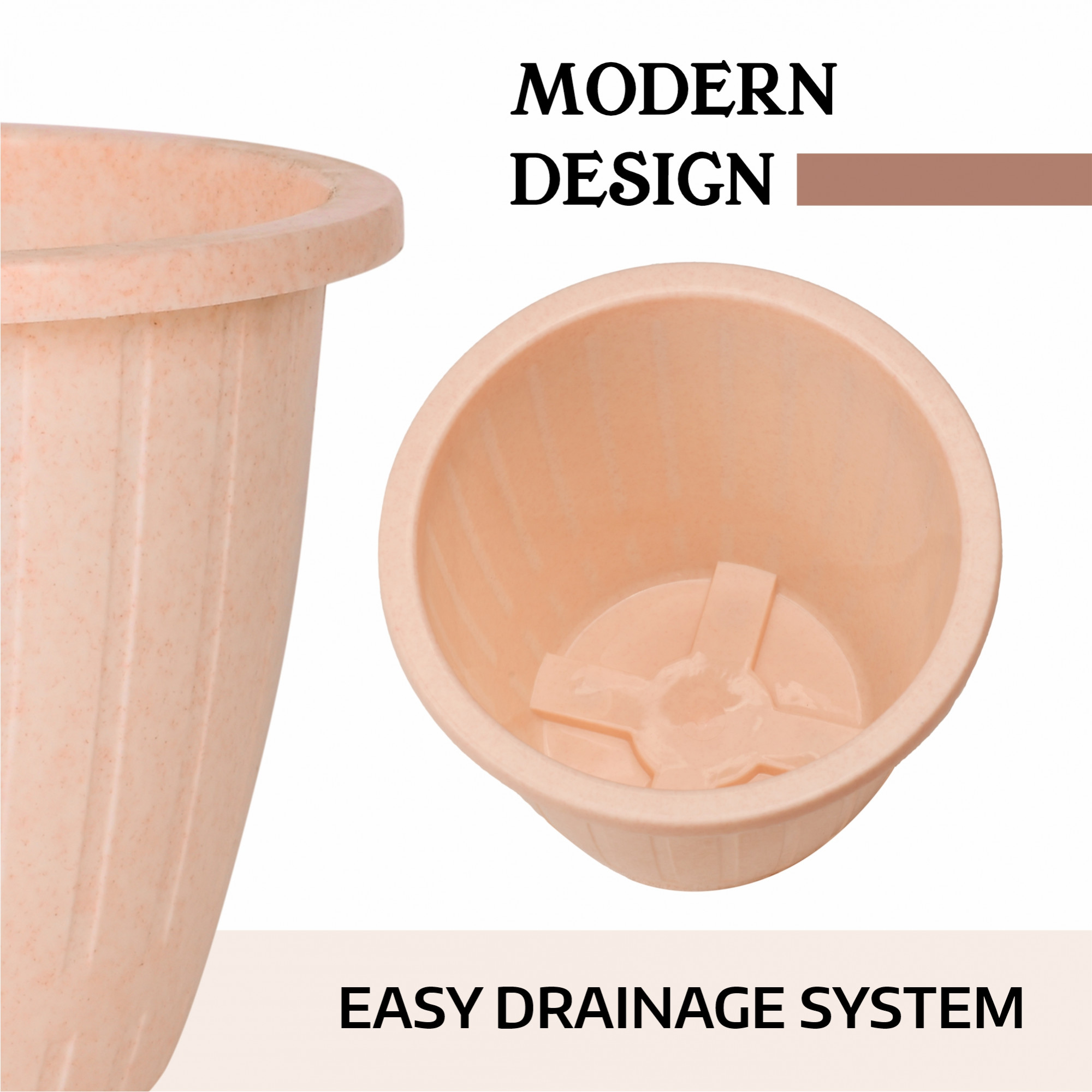 Kuber Industries Flower Pot | Flower Pot for Living Room | Flower Planters for Home-Lawns & Gardening | Window Planters | Flower Pots for Balcony | Marble Duro | 8 Inch | Peach