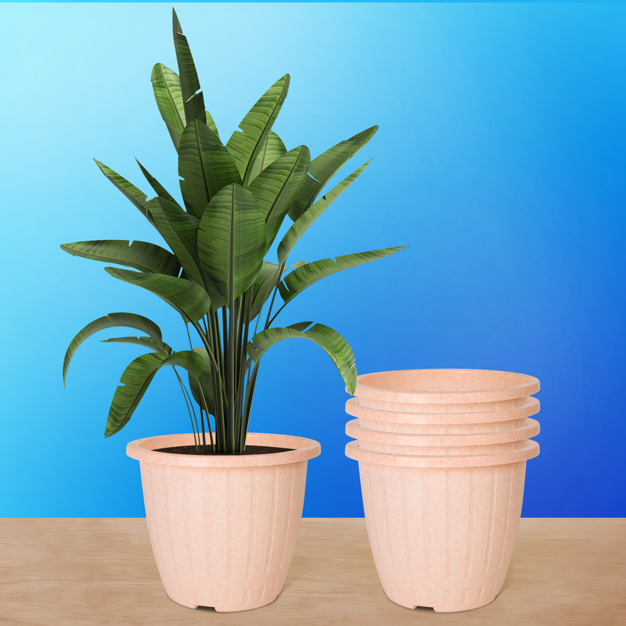 Kuber Industries Flower Pot | Flower Pot for Living Room | Flower Planters for Home-Lawns & Gardening | Window Planters | Flower Pots for Balcony | Marble Duro | 8 Inch | Peach