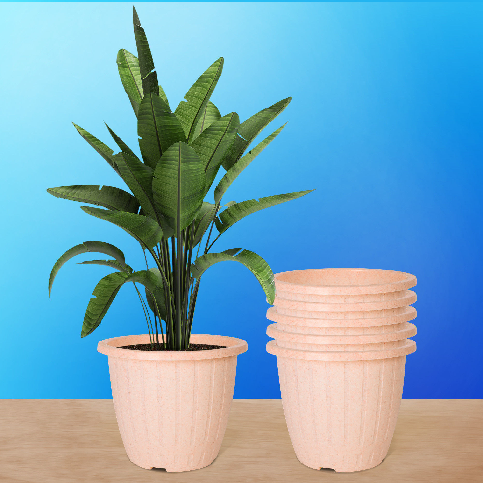 Kuber Industries Flower Pot | Flower Pot for Living Room | Flower Planters for Home-Lawns & Gardening | Window Planters | Flower Pots for Balcony | Marble Duro | 8 Inch | Peach