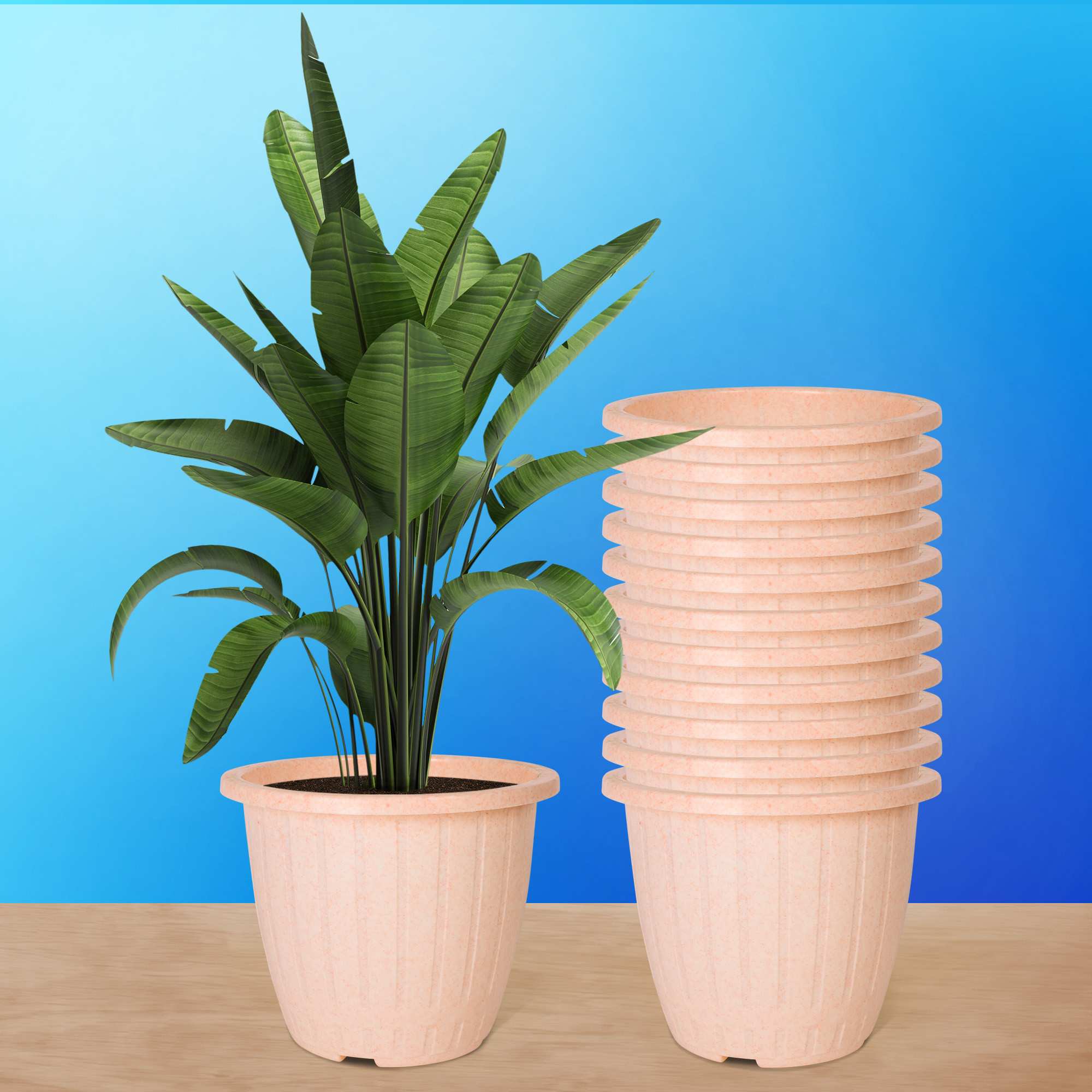 Kuber Industries Flower Pot | Flower Pot for Living Room | Flower Planters for Home-Lawns & Gardening | Window Planters | Flower Pots for Balcony | Marble Duro | 8 Inch | Peach
