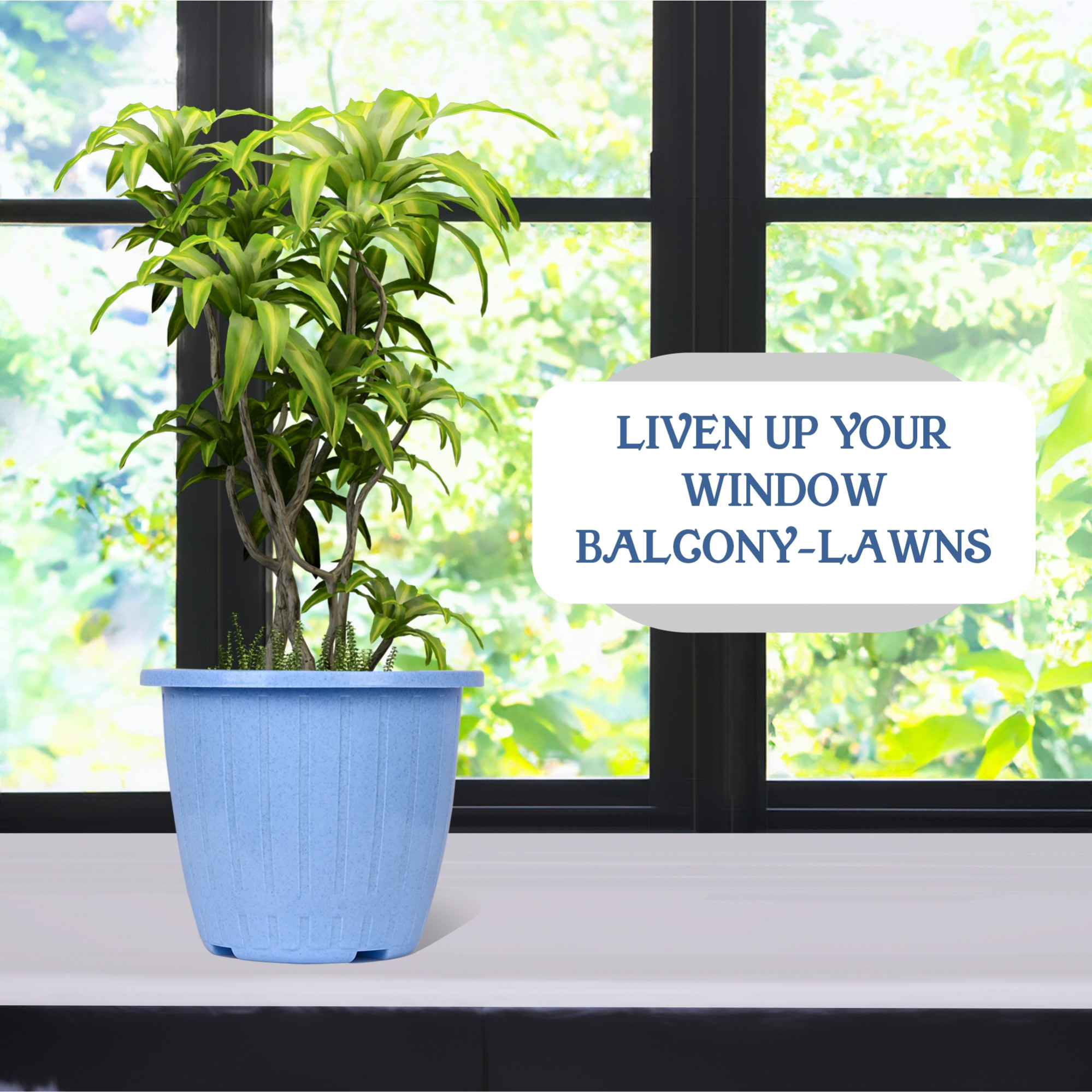 Kuber Industries Flower Pot | Flower Pot for Living Room | Planters for Home-Lawns & Gardening | Window Planters | Flower Pots for Balcony | Marble Duro | 8 Inch | Sky Blue