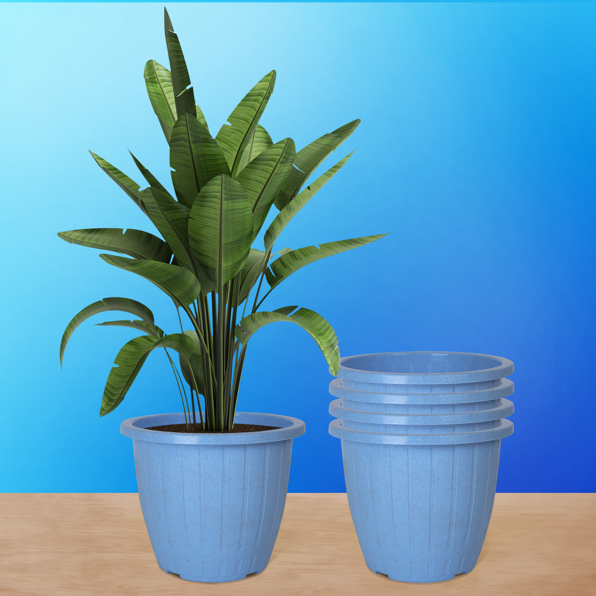 Kuber Industries Flower Pot | Flower Pot for Living Room | Planters for Home-Lawns & Gardening | Window Planters | Flower Pots for Balcony | Marble Duro | 8 Inch | Sky Blue