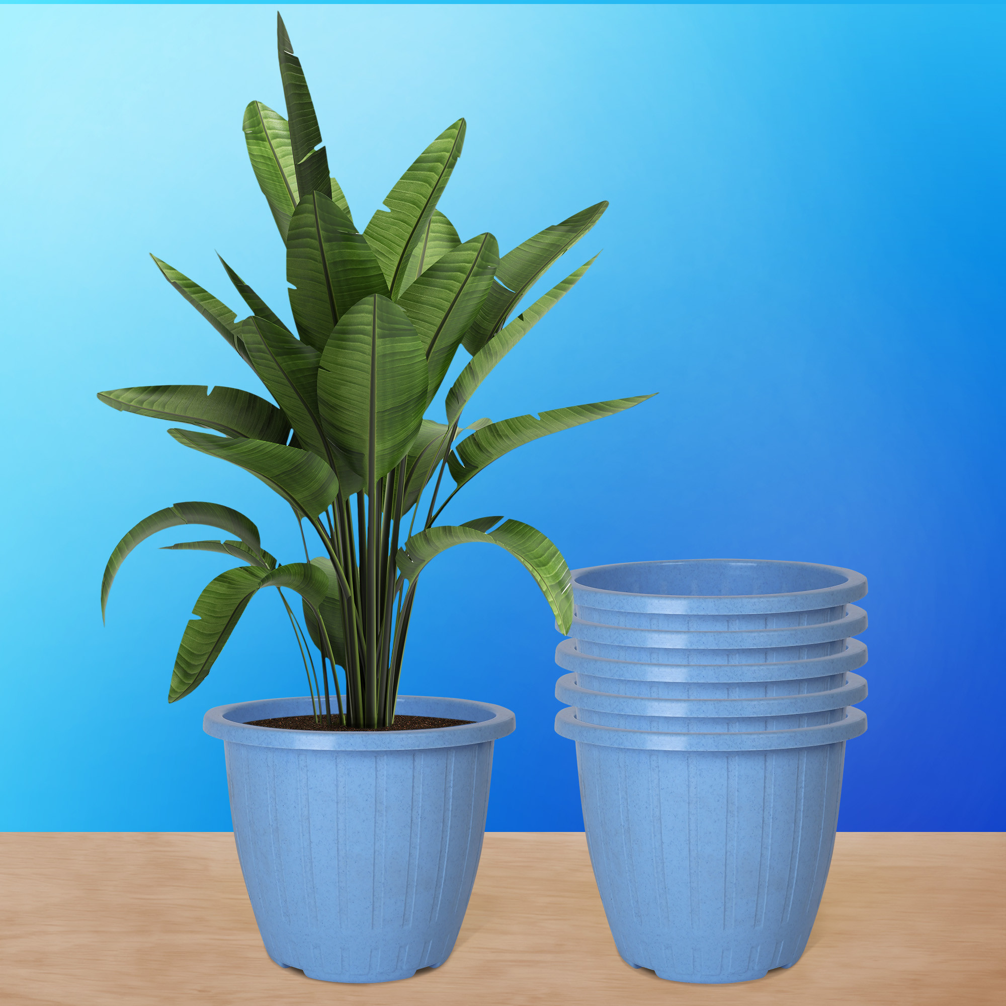 Kuber Industries Flower Pot | Flower Pot for Living Room | Planters for Home-Lawns & Gardening | Window Planters | Flower Pots for Balcony | Marble Duro | 8 Inch | Sky Blue