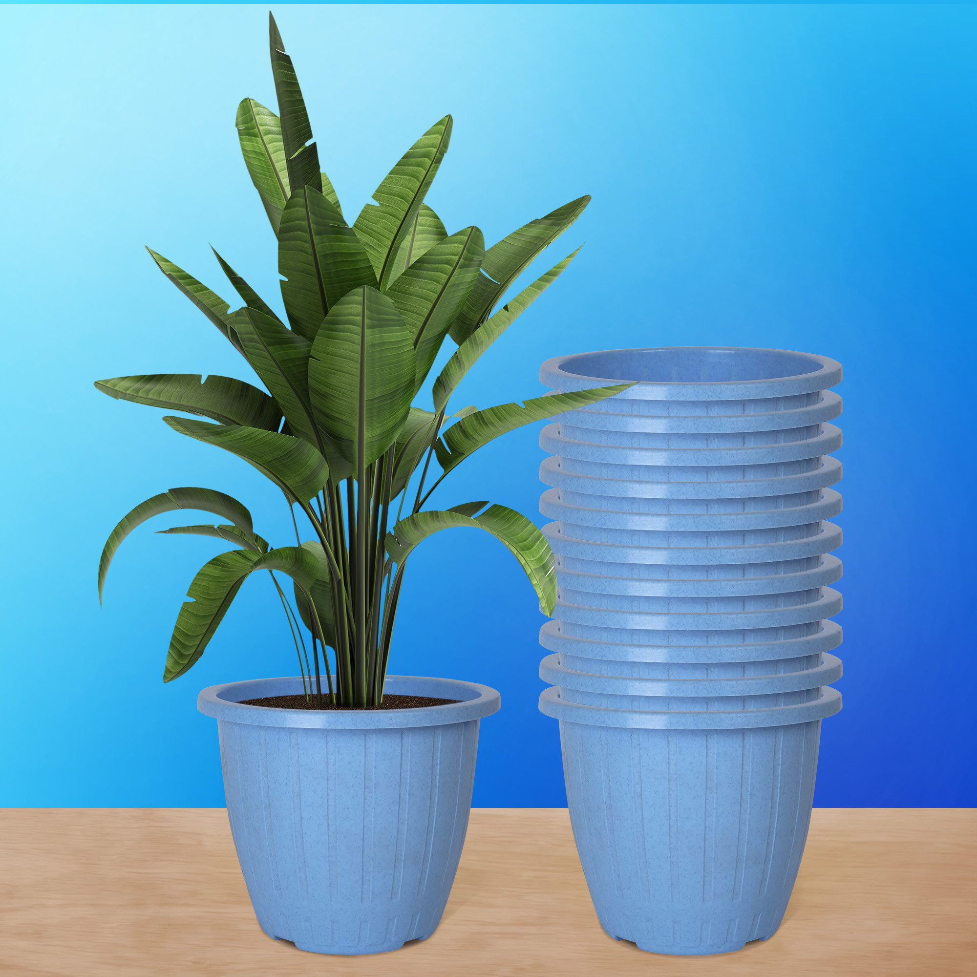 Kuber Industries Flower Pot | Flower Pot for Living Room | Planters for Home-Lawns & Gardening | Window Planters | Flower Pots for Balcony | Marble Duro | 8 Inch | Sky Blue