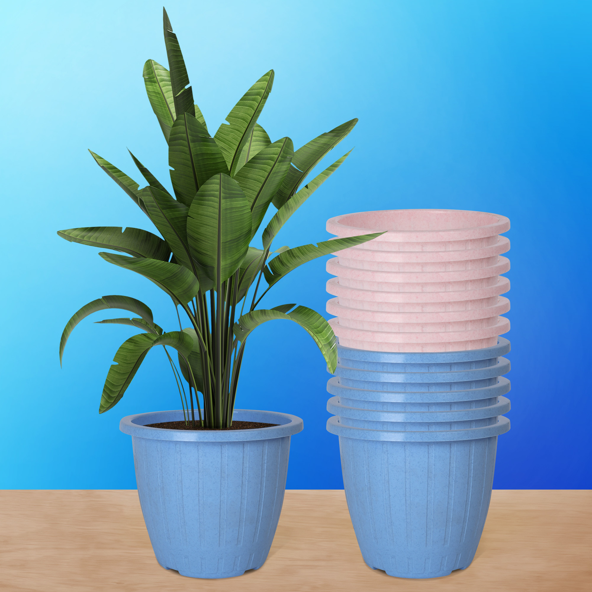Kuber Industries Flower Pot | Flower Pot for Living Room | Planters for Home-Lawns & Gardening | Window Flower Pots for Balcony | Marble Duro | 8 Inch | Sky Blue & Pink