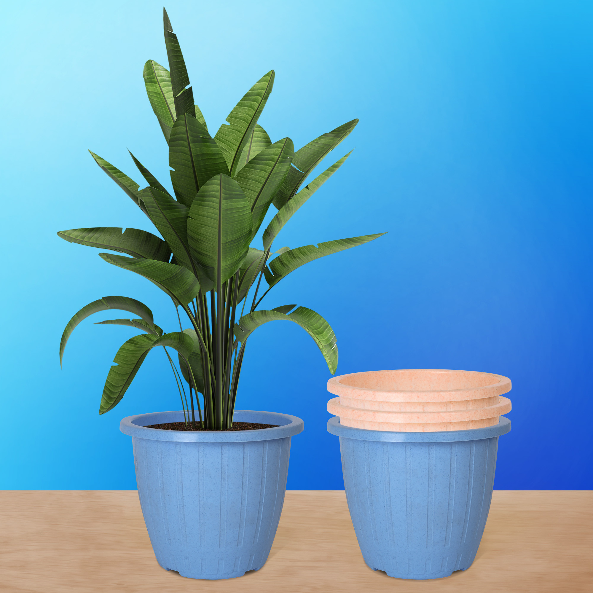 Kuber Industries Flower Pot | Flower Pot for Living Room | Planters for Home-Lawns & Gardening | Window Flower Pots for Balcony | Marble Duro | 8 Inch | Sky Blue & Peach