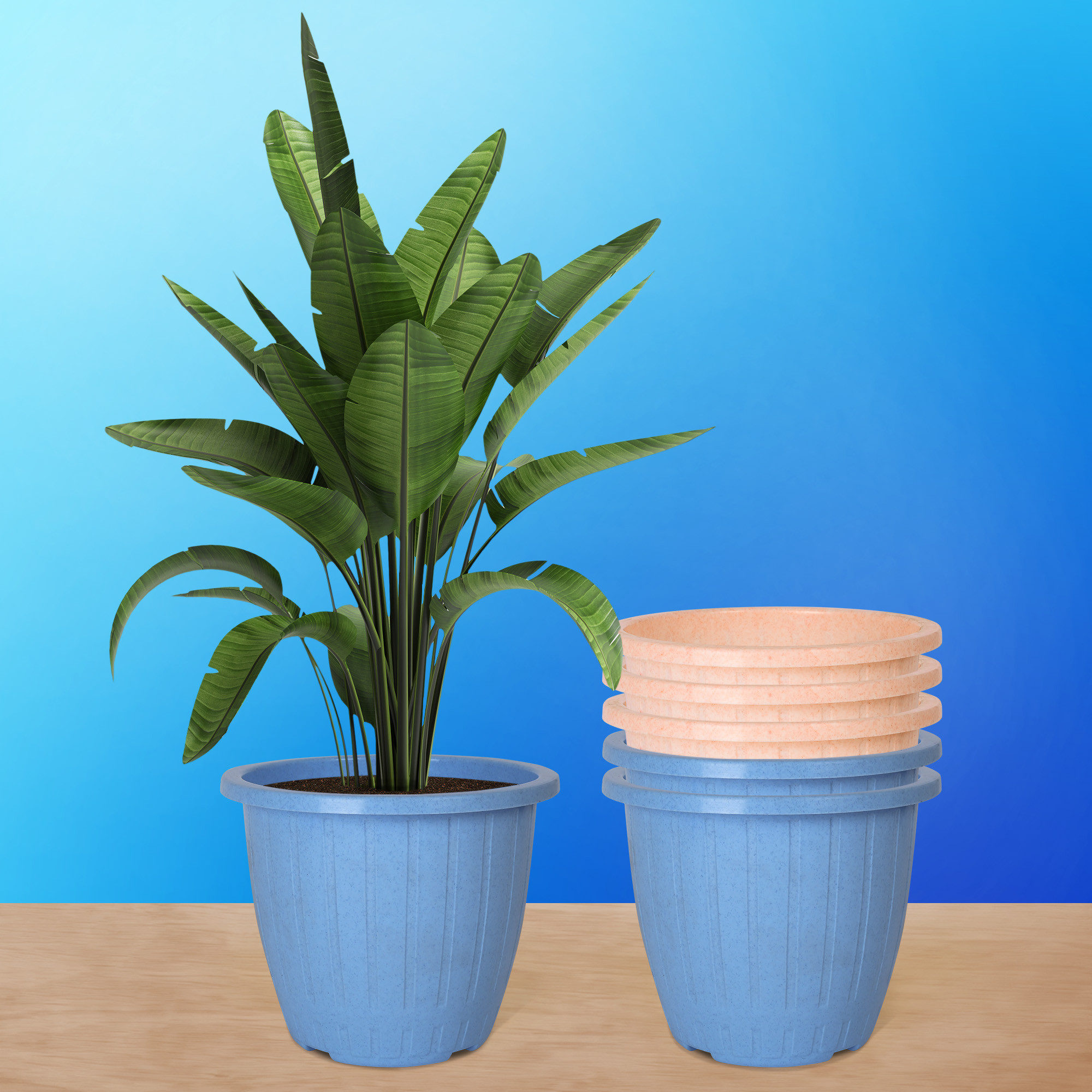 Kuber Industries Flower Pot | Flower Pot for Living Room | Planters for Home-Lawns & Gardening | Window Flower Pots for Balcony | Marble Duro | 8 Inch | Sky Blue & Peach