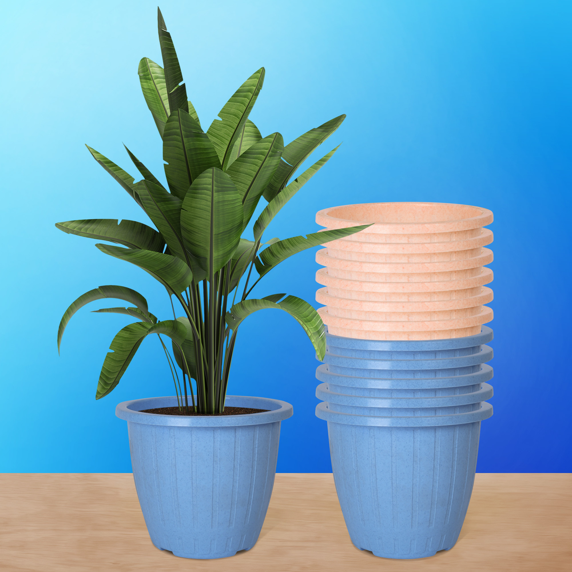Kuber Industries Flower Pot | Flower Pot for Living Room | Planters for Home-Lawns & Gardening | Window Flower Pots for Balcony | Marble Duro | 8 Inch | Sky Blue & Peach