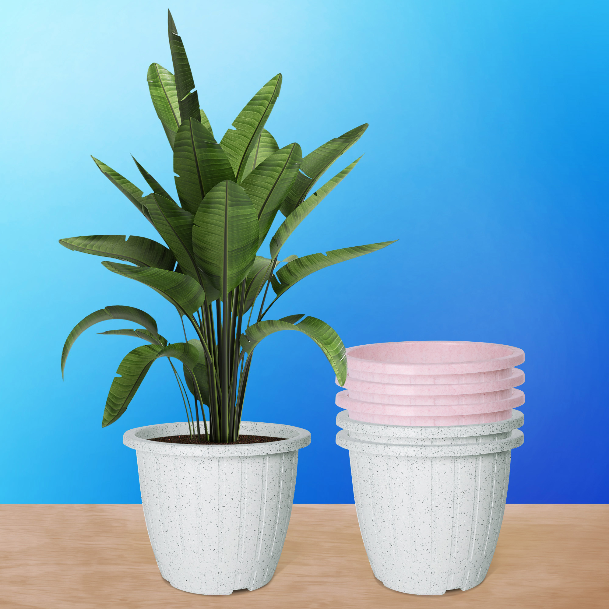 Kuber Industries Flower Pot | Flower Pot for Living Room | Planters for Home-Lawns & Gardening | Window Flower Pots for Balcony | Marble Duro | 8 Inch | White & Pink