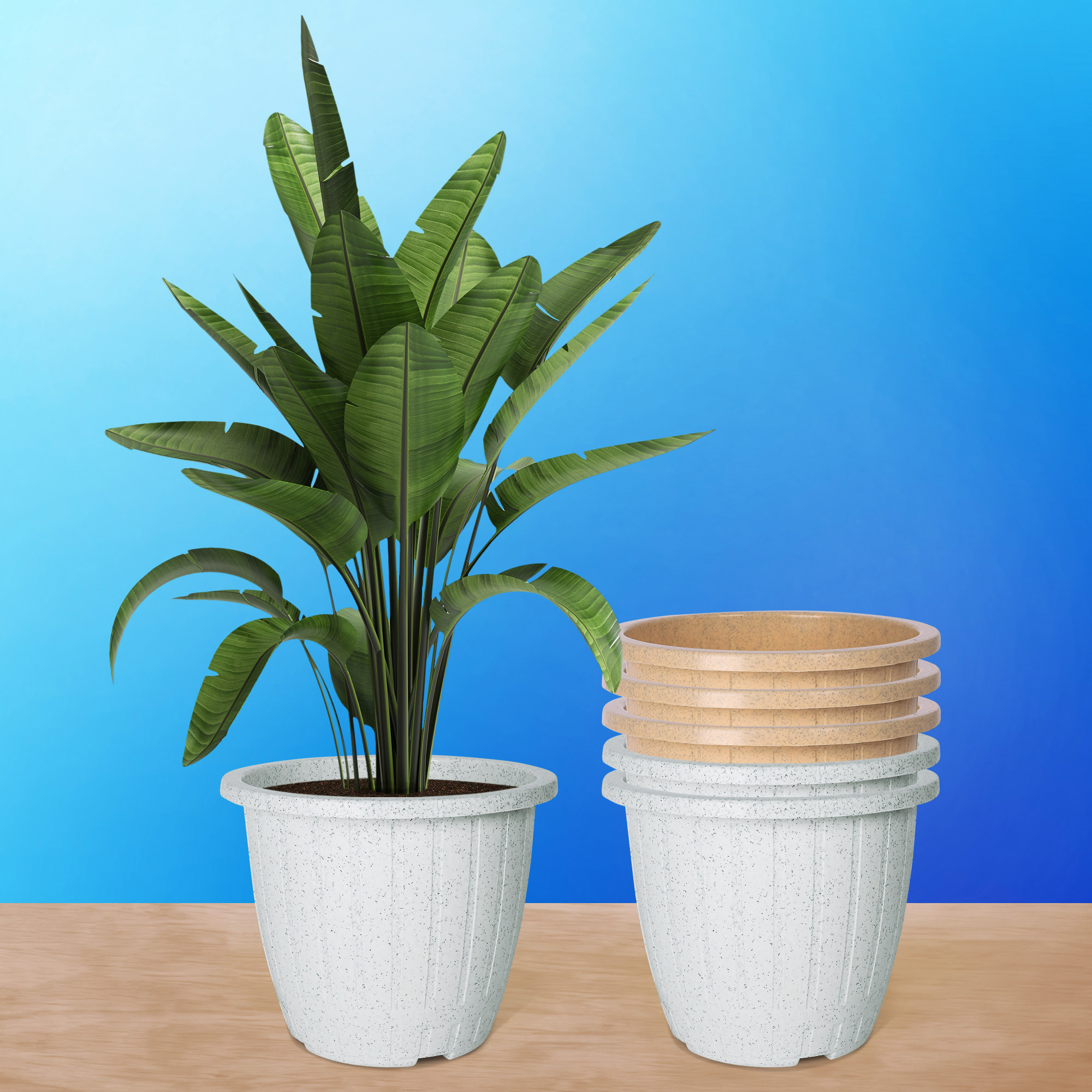 Kuber Industries Flower Pot | Flower Pot for Living Room | Planters for Home-Lawns & Gardening | Window Flower Pots for Balcony | Marble Duro | 8 Inch | White & Beige