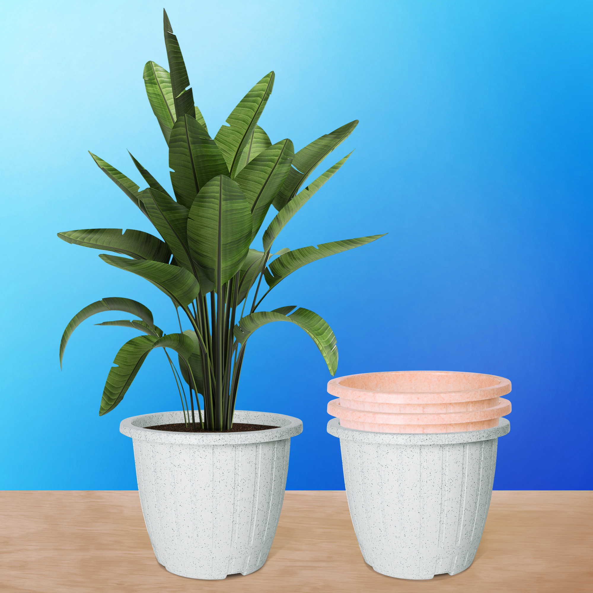 Kuber Industries Flower Pot | Flower Pot for Living Room | Planters for Home-Lawns & Gardening | Window Flower Pots for Balcony | Marble Duro | 8 Inch | White & Peach
