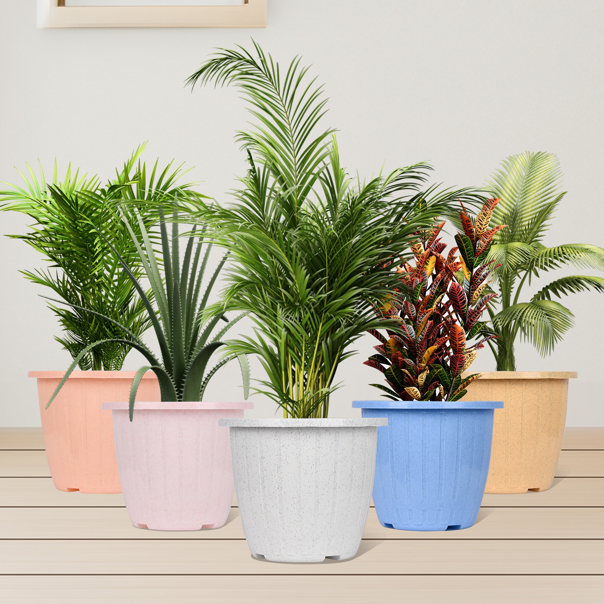 Kuber Industries Flower Pot | Flower Pot for Living Room | Planters for Home-Lawns & Gardening | Window Flower Pots for Balcony | Marble Duro | 8 Inch | White & Peach
