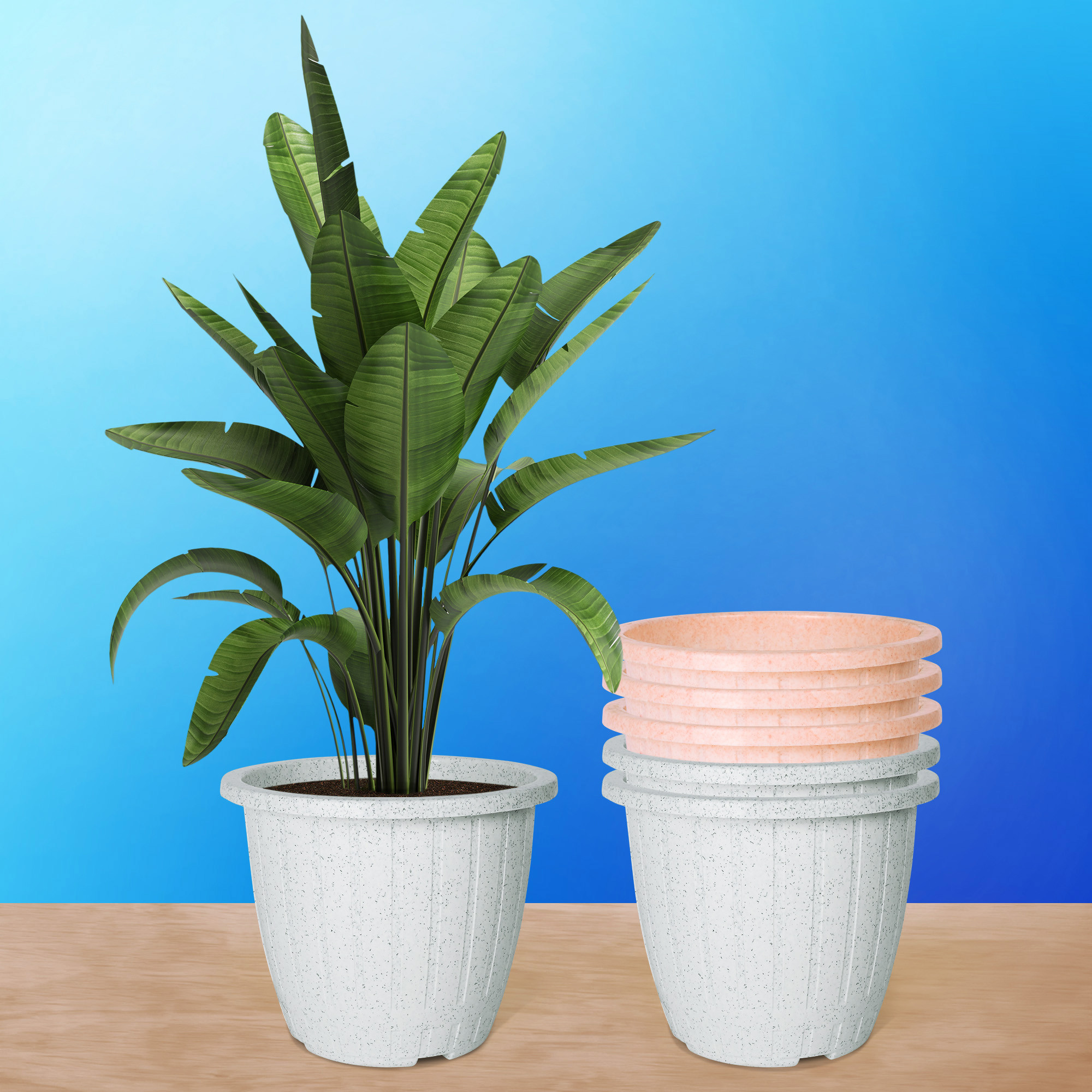 Kuber Industries Flower Pot | Flower Pot for Living Room | Planters for Home-Lawns & Gardening | Window Flower Pots for Balcony | Marble Duro | 8 Inch | White & Peach
