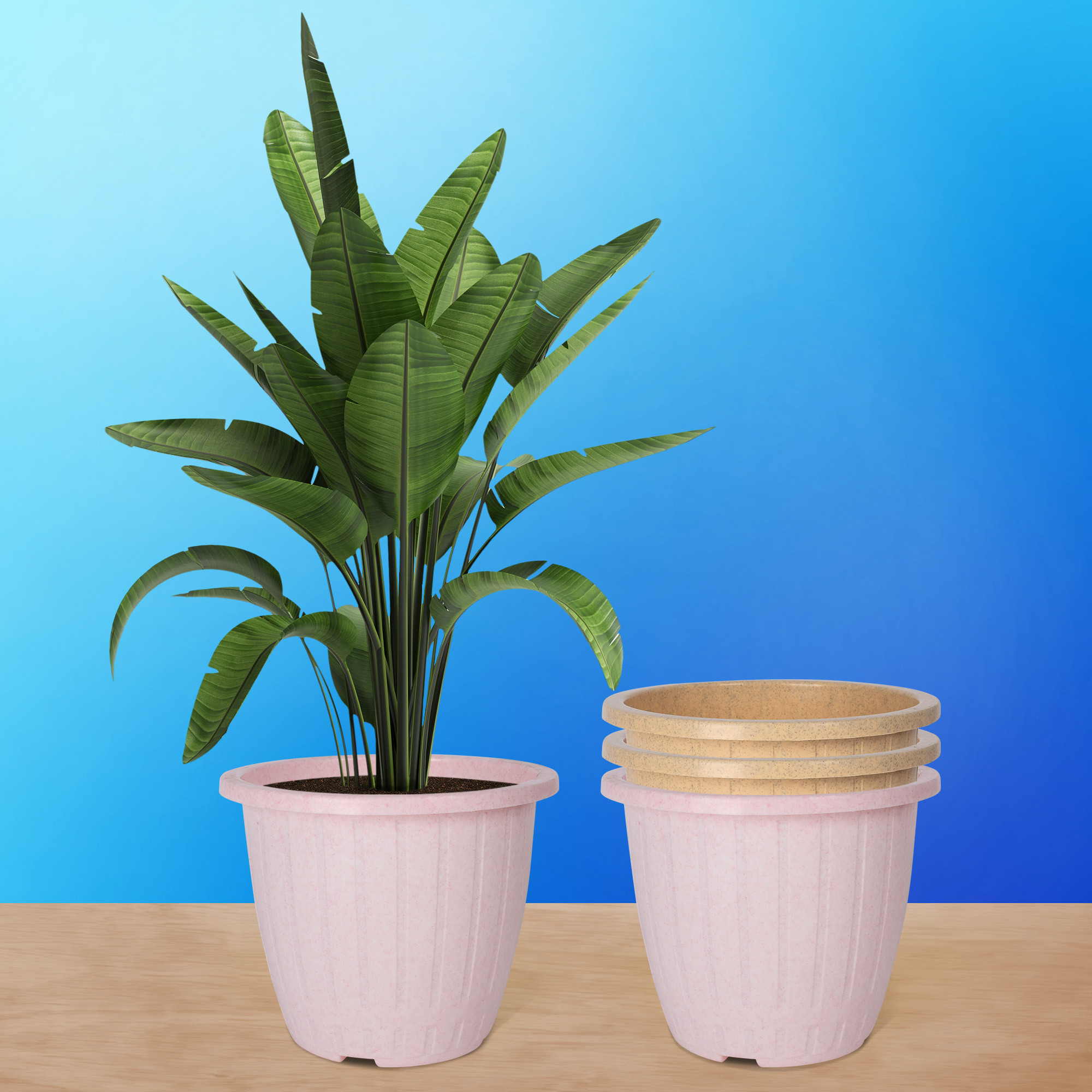 Kuber Industries Flower Pot | Flower Pot for Living Room | Planters for Home-Lawns & Gardening | Window Flower Pots for Balcony | Marble Duro | 8 Inch | Pink & Beige