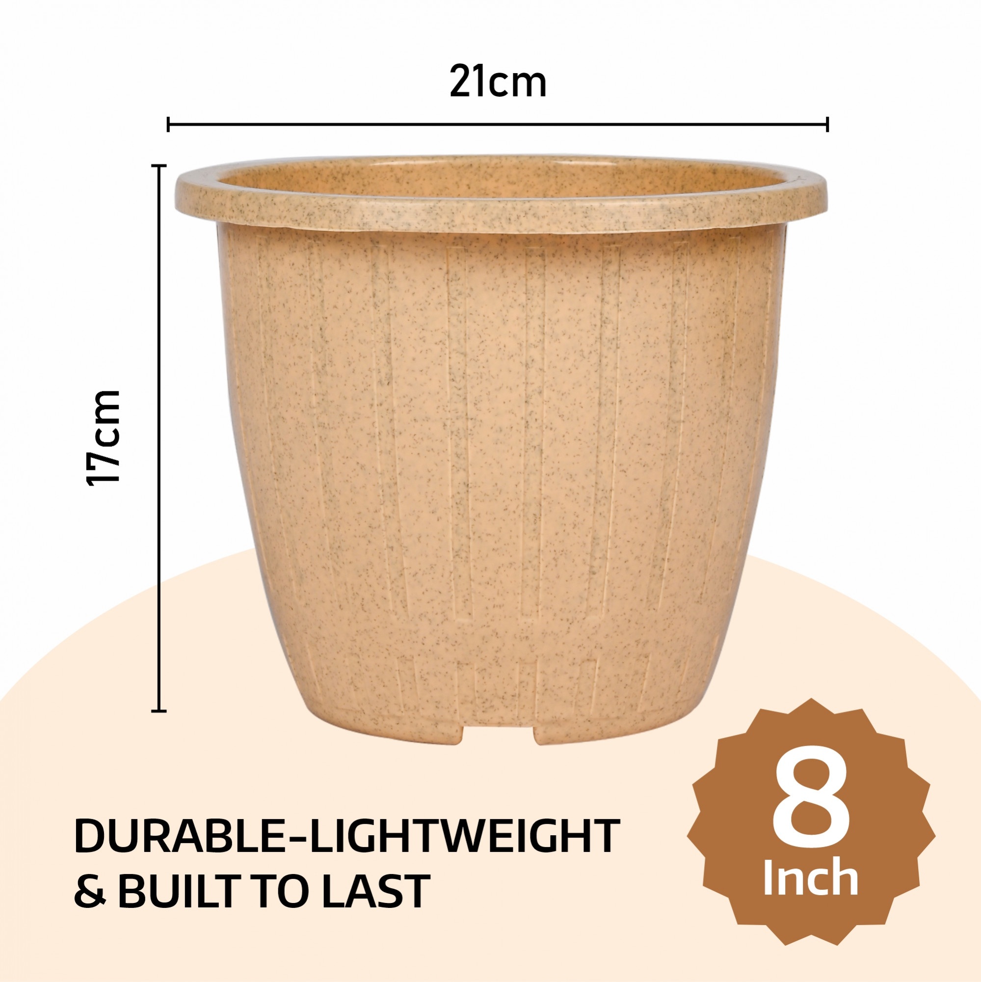Kuber Industries Flower Pot | Flower Pot for Living Room | Planters for Home-Lawns & Gardening | Window Flower Pots for Balcony | Marble Duro | 8 Inch | Pink & Beige
