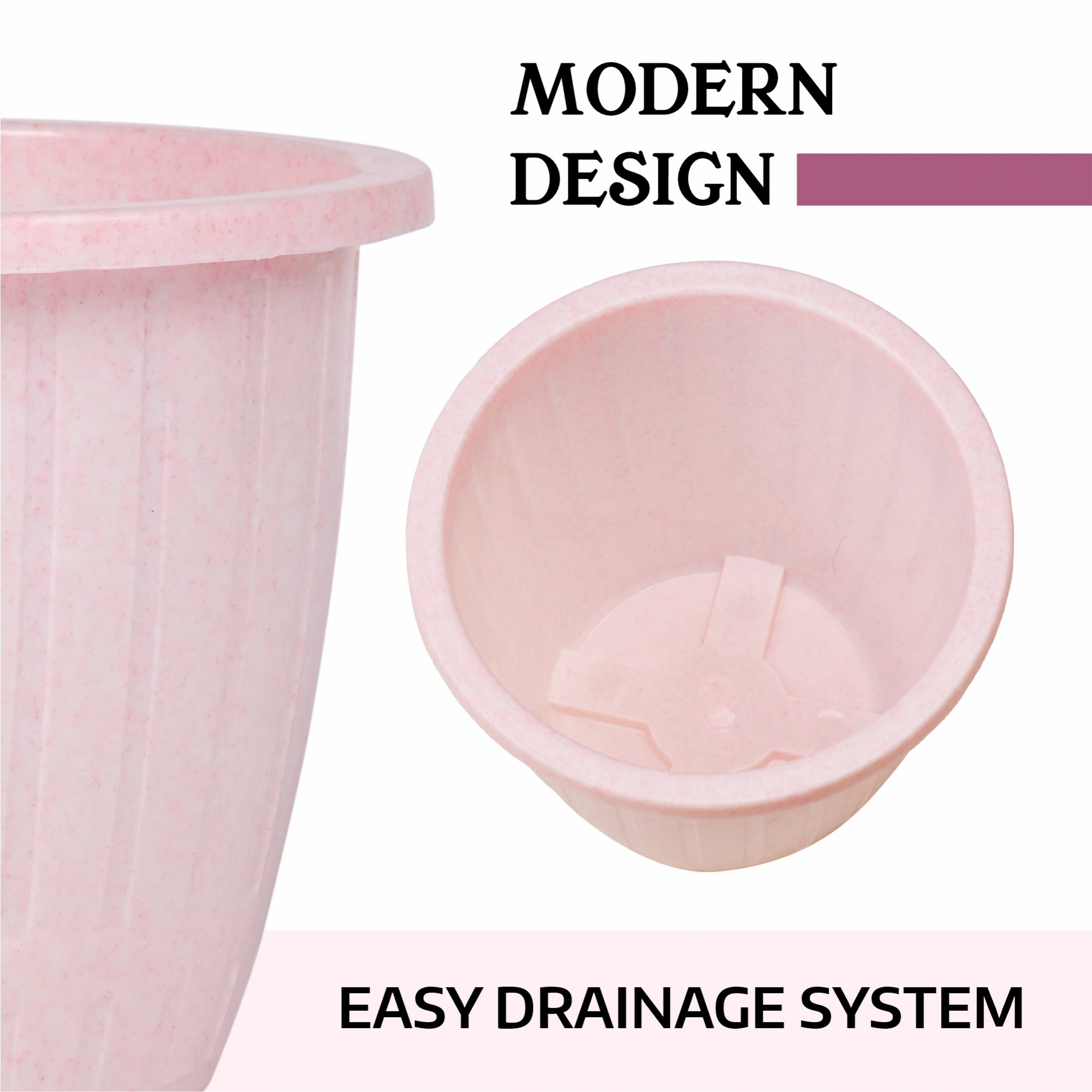 Kuber Industries Flower Pot | Flower Pot for Living Room | Planters for Home-Lawns & Gardening | Window Flower Pots for Balcony | Marble Duro | 8 Inch | Pink & Beige