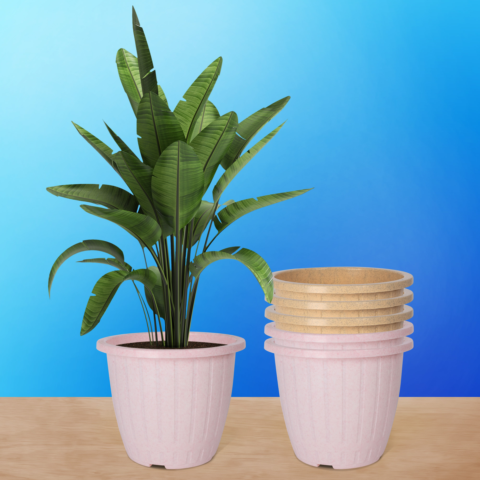Kuber Industries Flower Pot | Flower Pot for Living Room | Planters for Home-Lawns & Gardening | Window Flower Pots for Balcony | Marble Duro | 8 Inch | Pink & Beige