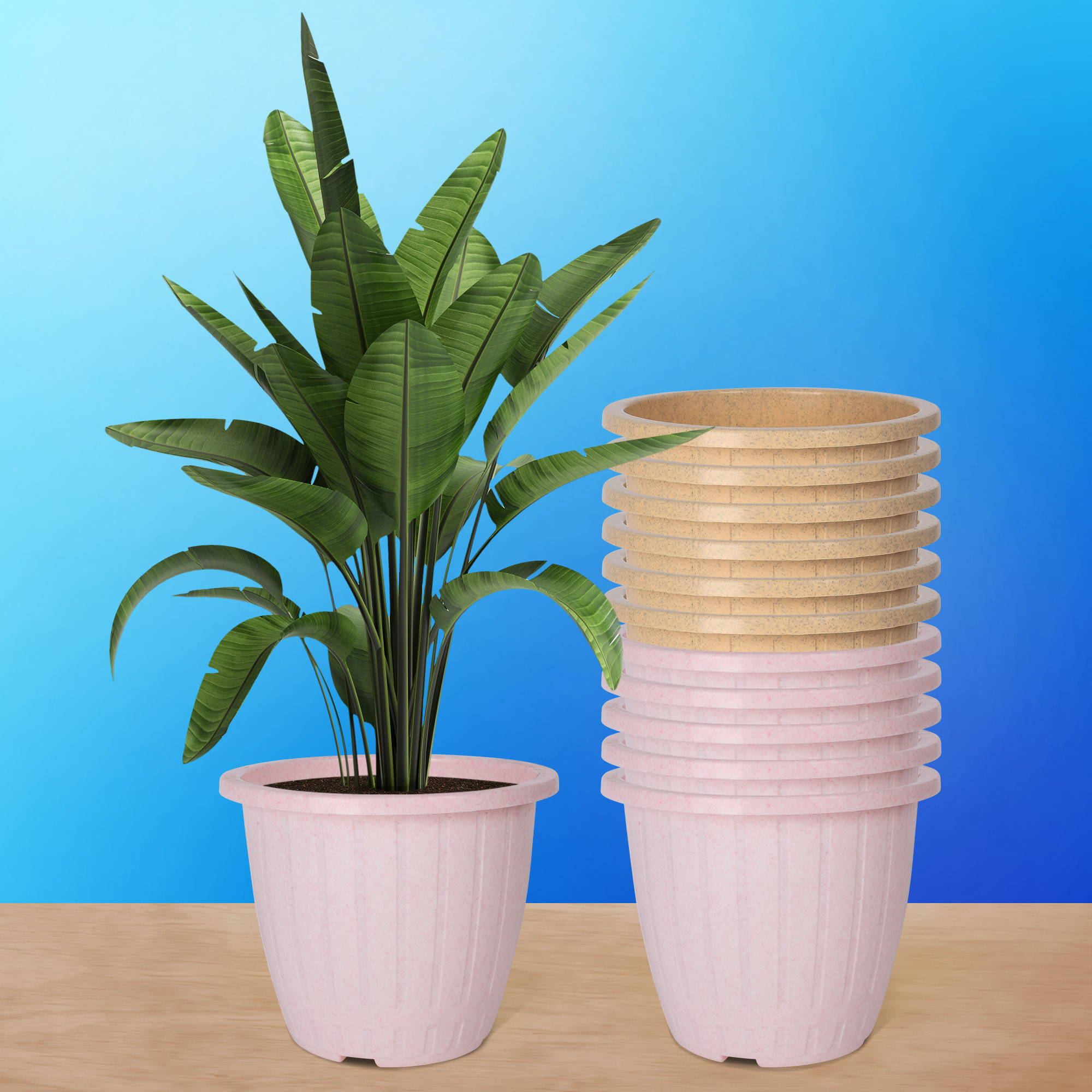 Kuber Industries Flower Pot | Flower Pot for Living Room | Planters for Home-Lawns & Gardening | Window Flower Pots for Balcony | Marble Duro | 8 Inch | Pink & Beige