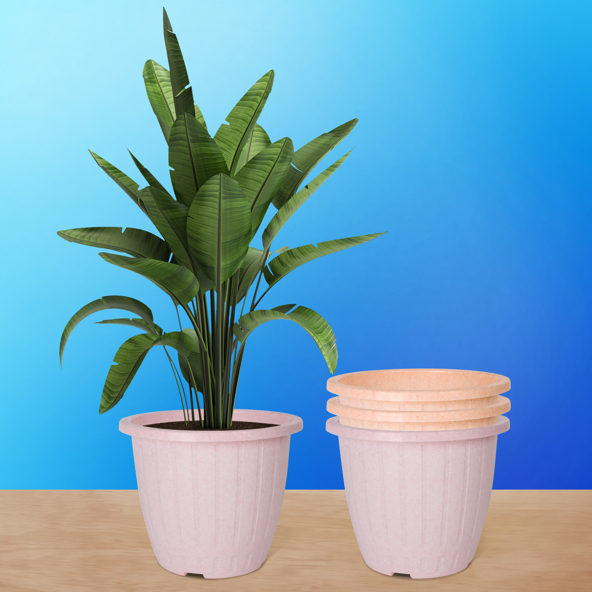 Kuber Industries Flower Pot | Flower Pot for Living Room | Planters for Home-Lawns & Gardening | Window Flower Pots for Balcony | Marble Duro | 8 Inch | Pink & Peach