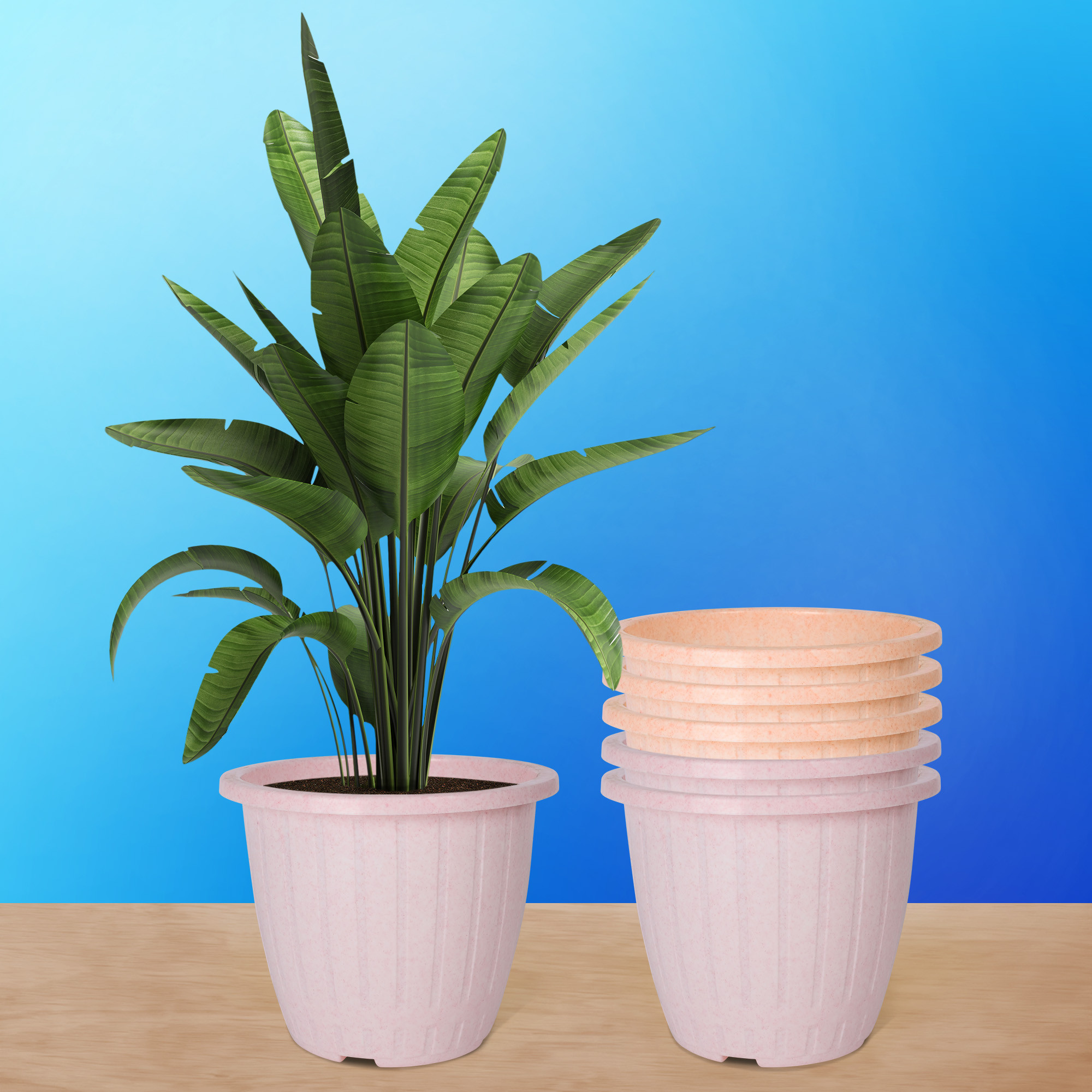 Kuber Industries Flower Pot | Flower Pot for Living Room | Planters for Home-Lawns & Gardening | Window Flower Pots for Balcony | Marble Duro | 8 Inch | Pink & Peach