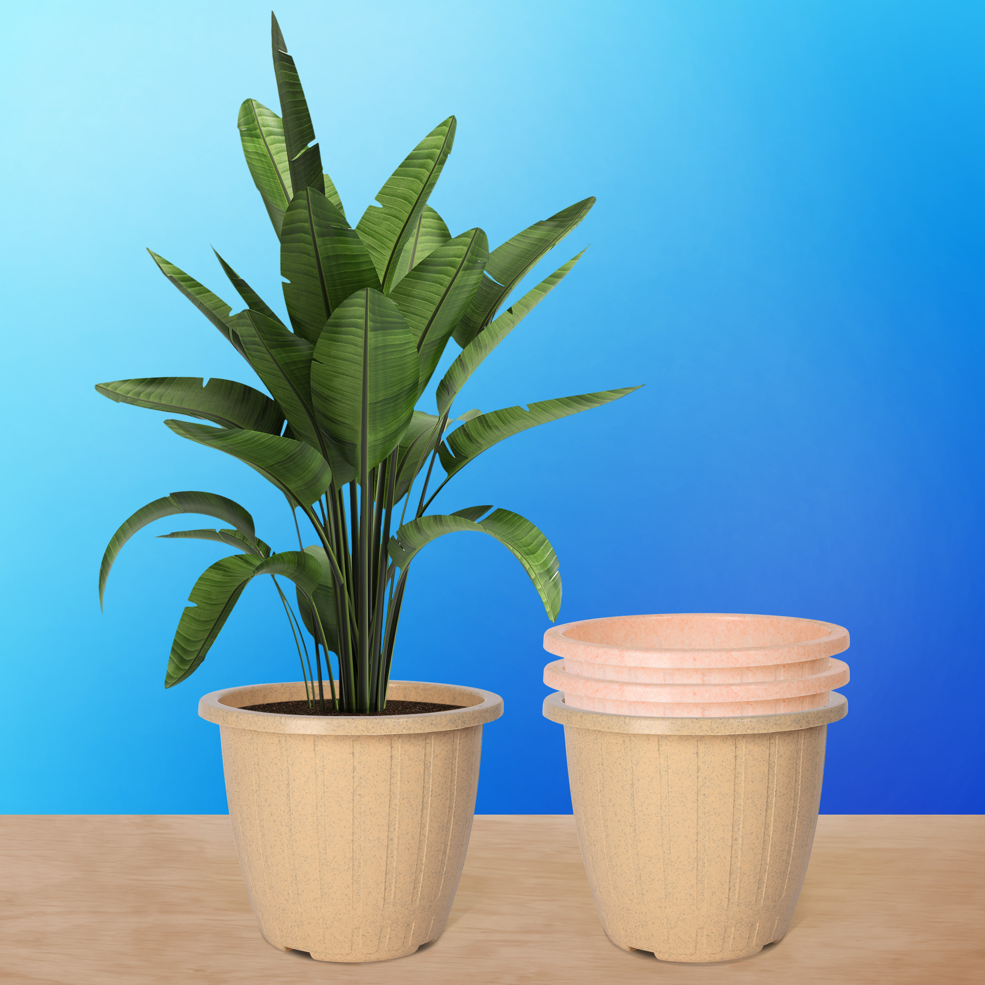 Kuber Industries Flower Pot | Flower Pot for Living Room | Planters for Home-Lawns & Gardening | Window Flower Pots for Balcony | Marble Duro | 8 Inch | Beige & Peach