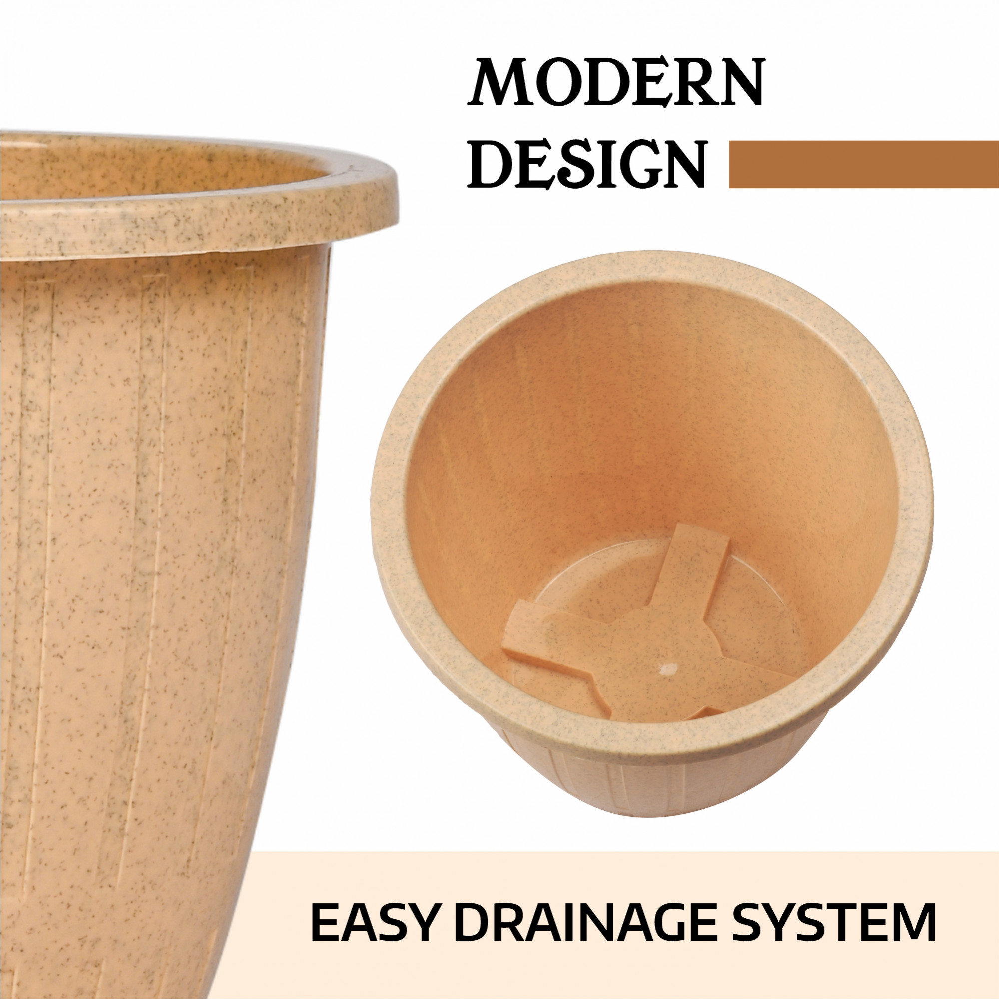 Kuber Industries Flower Pot | Flower Pot for Living Room | Planters for Home-Lawns & Gardening | Window Flower Pots for Balcony | Marble Duro | 8 Inch | Beige & Peach