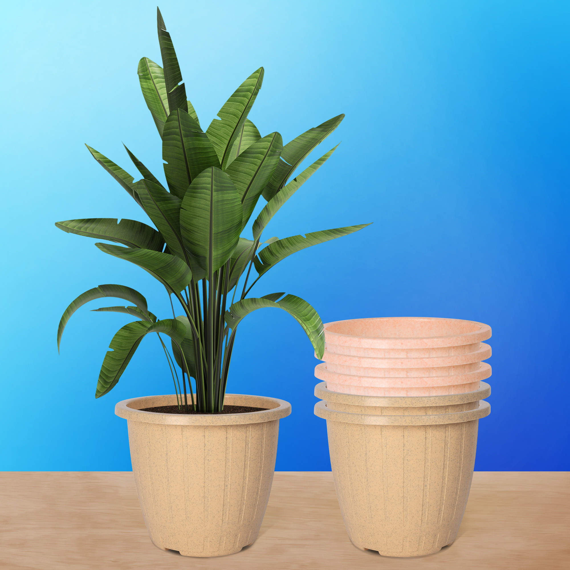 Kuber Industries Flower Pot | Flower Pot for Living Room | Planters for Home-Lawns & Gardening | Window Flower Pots for Balcony | Marble Duro | 8 Inch | Beige & Peach