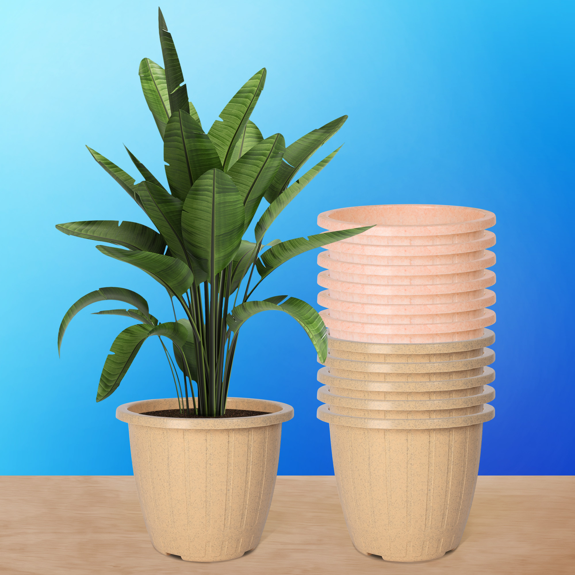 Kuber Industries Flower Pot | Flower Pot for Living Room | Planters for Home-Lawns & Gardening | Window Flower Pots for Balcony | Marble Duro | 8 Inch | Beige & Peach