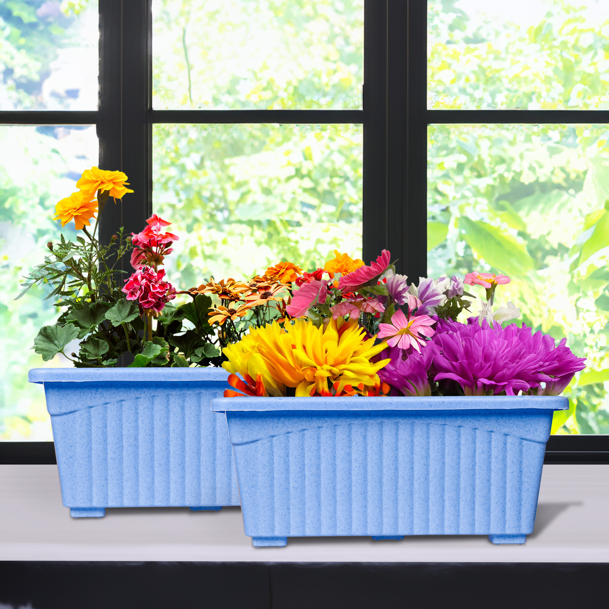 Kuber Industries Flower Pot | Flower Pot for Living Room-Office | Flower Planters for Home-Lawns & Gardening | Window Planters | Flower Pots for Balcony | Marble Jupitar | Sky Blue