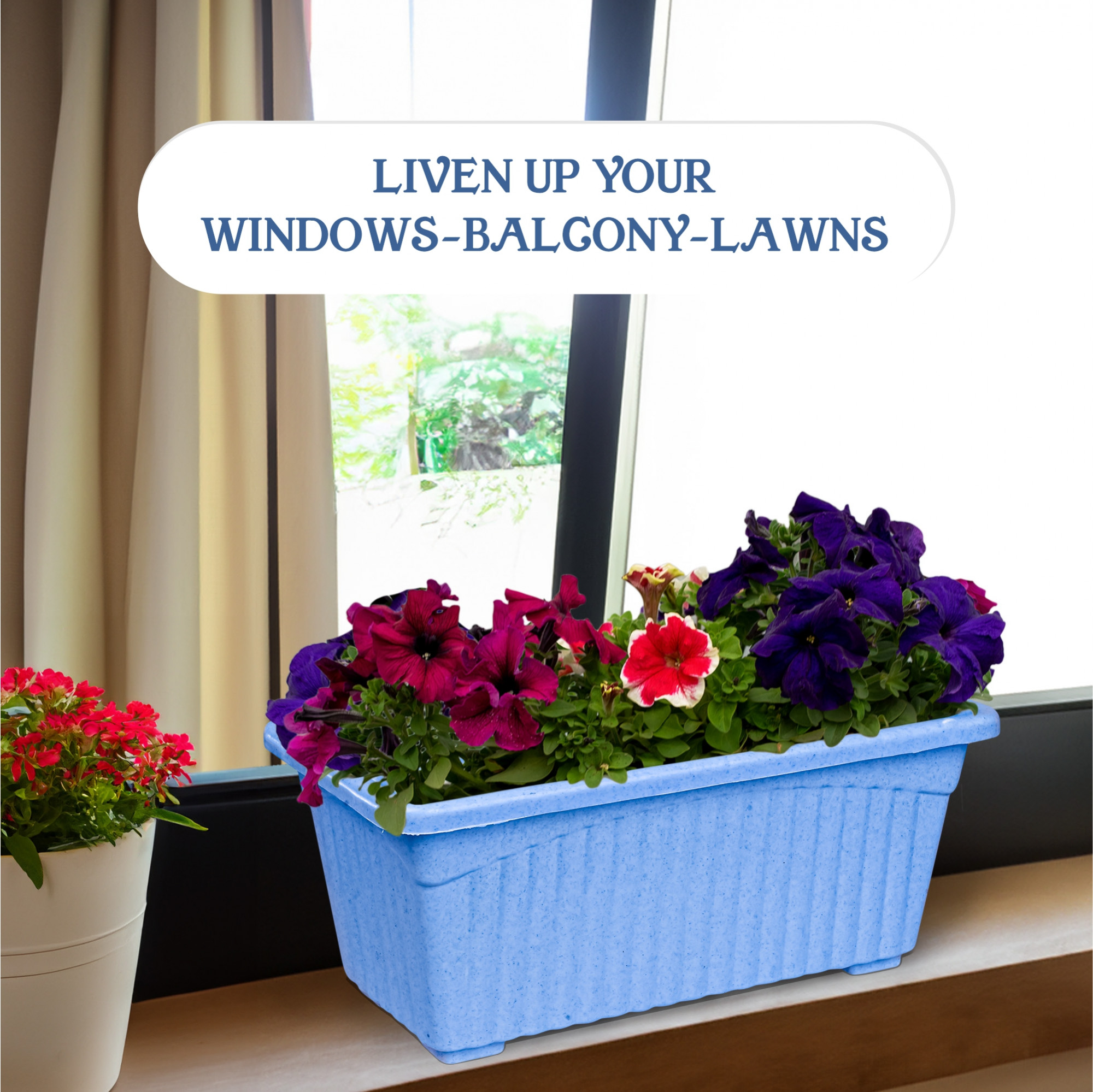 Kuber Industries Flower Pot | Flower Pot for Living Room-Office | Flower Planters for Home-Lawns & Gardening | Window Planters | Flower Pots for Balcony | Marble Jupitar | Sky Blue