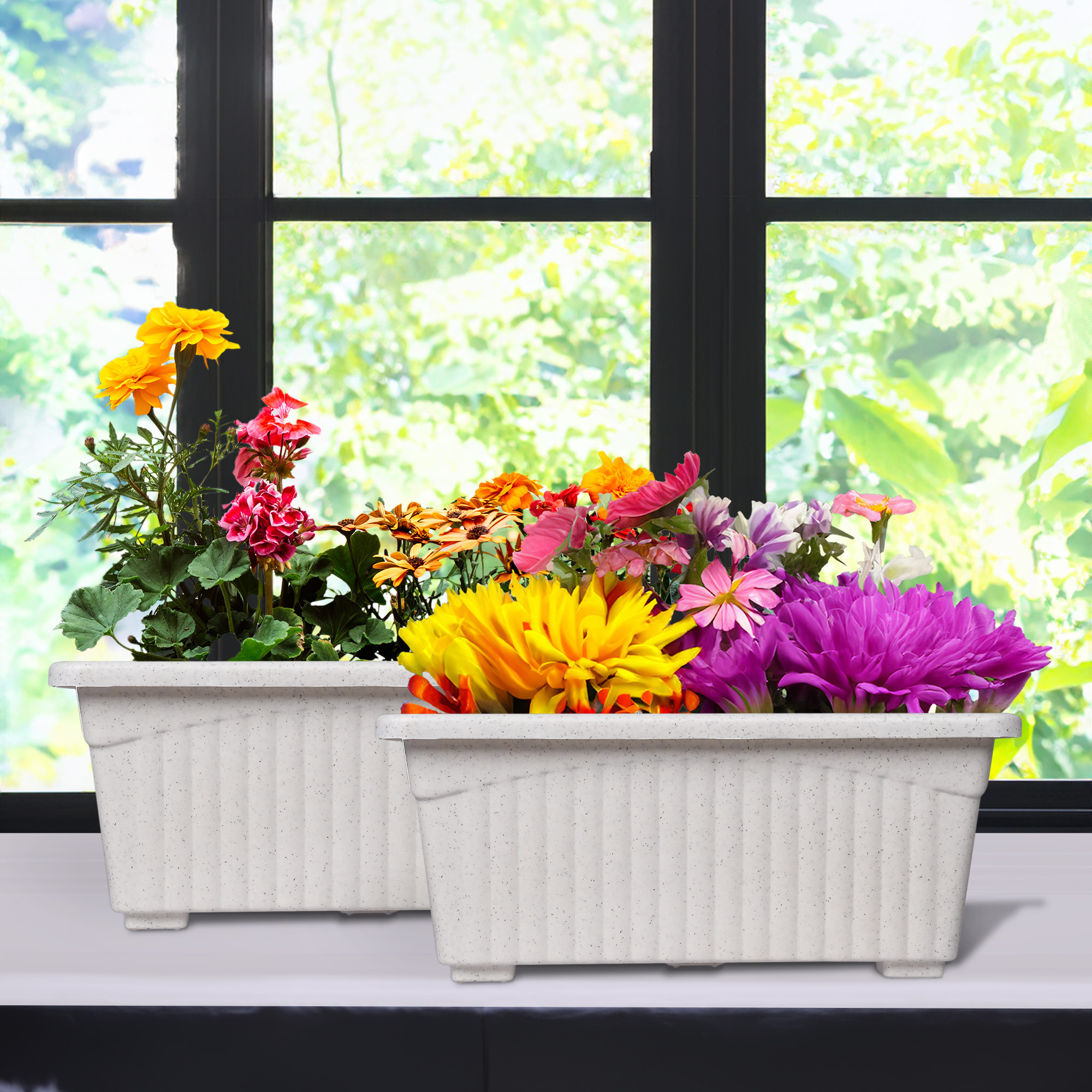 Kuber Industries Flower Pot | Flower Pot for Living Room-Office | Flower Planters for Home-Lawns & Gardening | Window Planters | Flower Pots for Balcony | Marble Jupitar | White